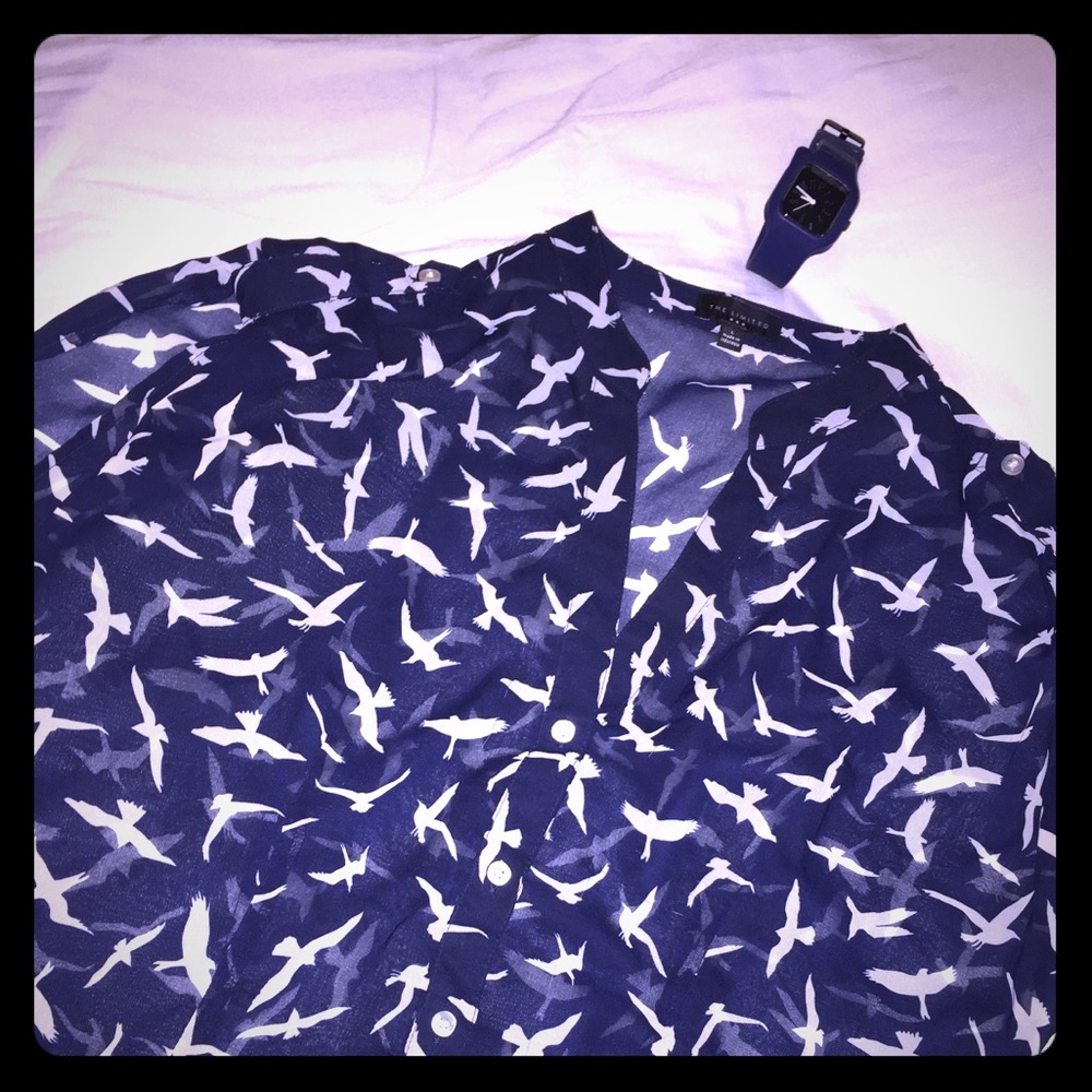 The Limited Navy Bird print blouse